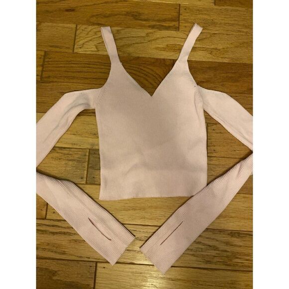 Zara, pink long sleeve w/ thumb hole, cold shoulder sleeveless cropped sweater S - Picture 1 of 8
